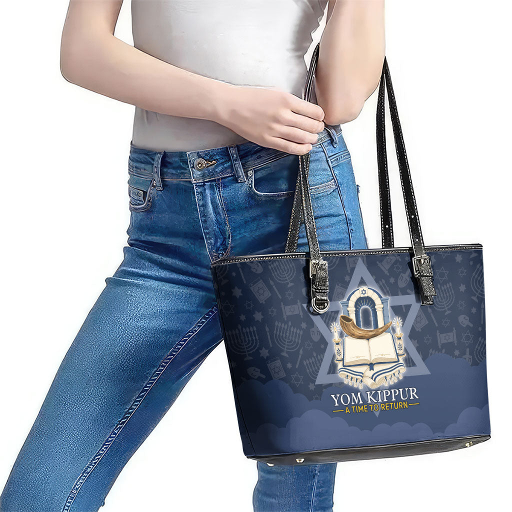 Yom Kippur Gates Of Return Leather Tote Bag Jewish High Holy Day Shofar Tallit Star Of David