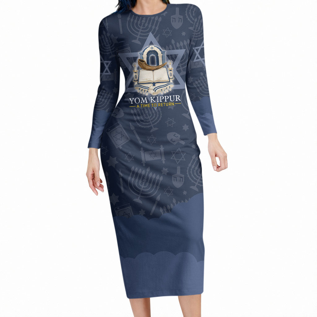 Yom Kippur Gates Of Return Long Sleeve Bodycon Dress Jewish High Holy Day Shofar Tallit Star Of David