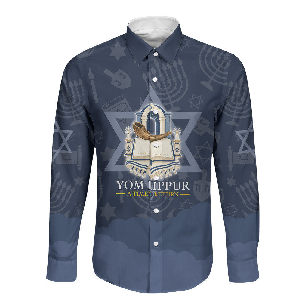 Yom Kippur Gates Of Return Long Sleeve Button Shirt Jewish High Holy Day Shofar Tallit Star Of David