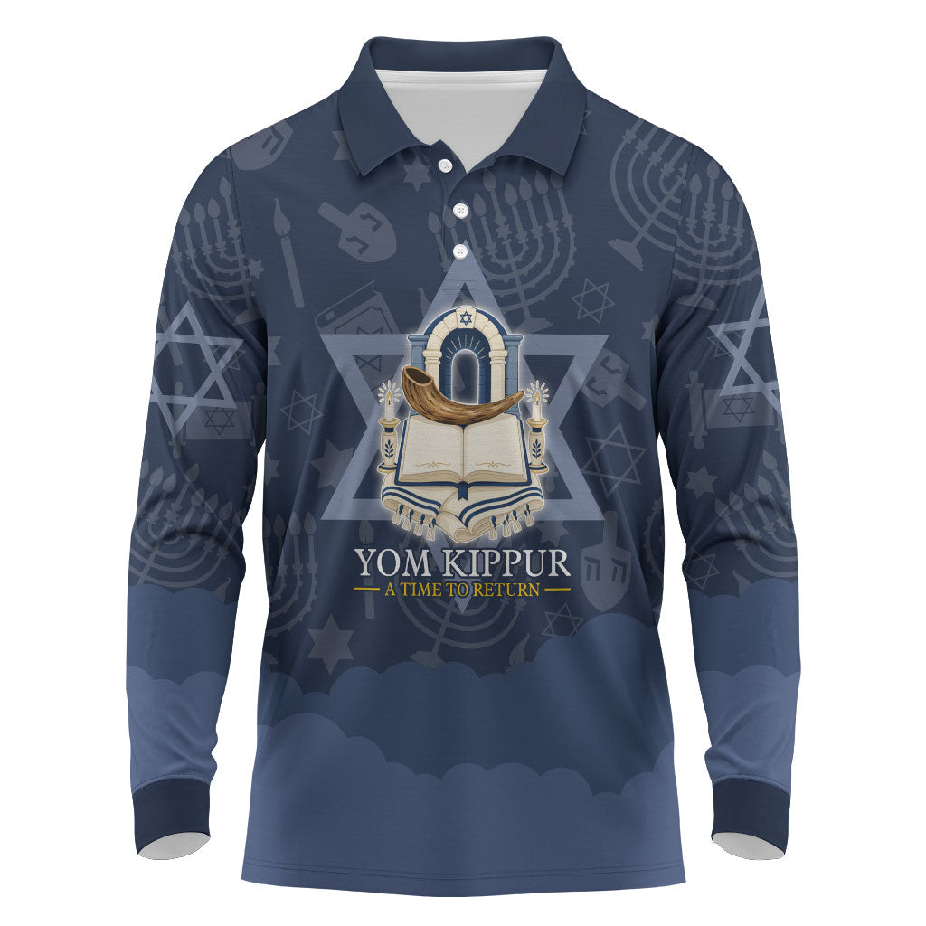 Yom Kippur Gates Of Return Long Sleeve Polo Shirt Jewish High Holy Day Shofar Tallit Star Of David