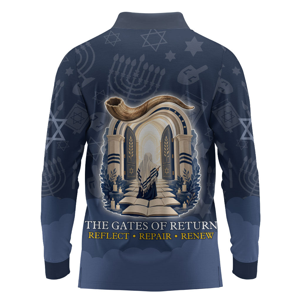 Yom Kippur Gates Of Return Long Sleeve Polo Shirt Jewish High Holy Day Shofar Tallit Star Of David