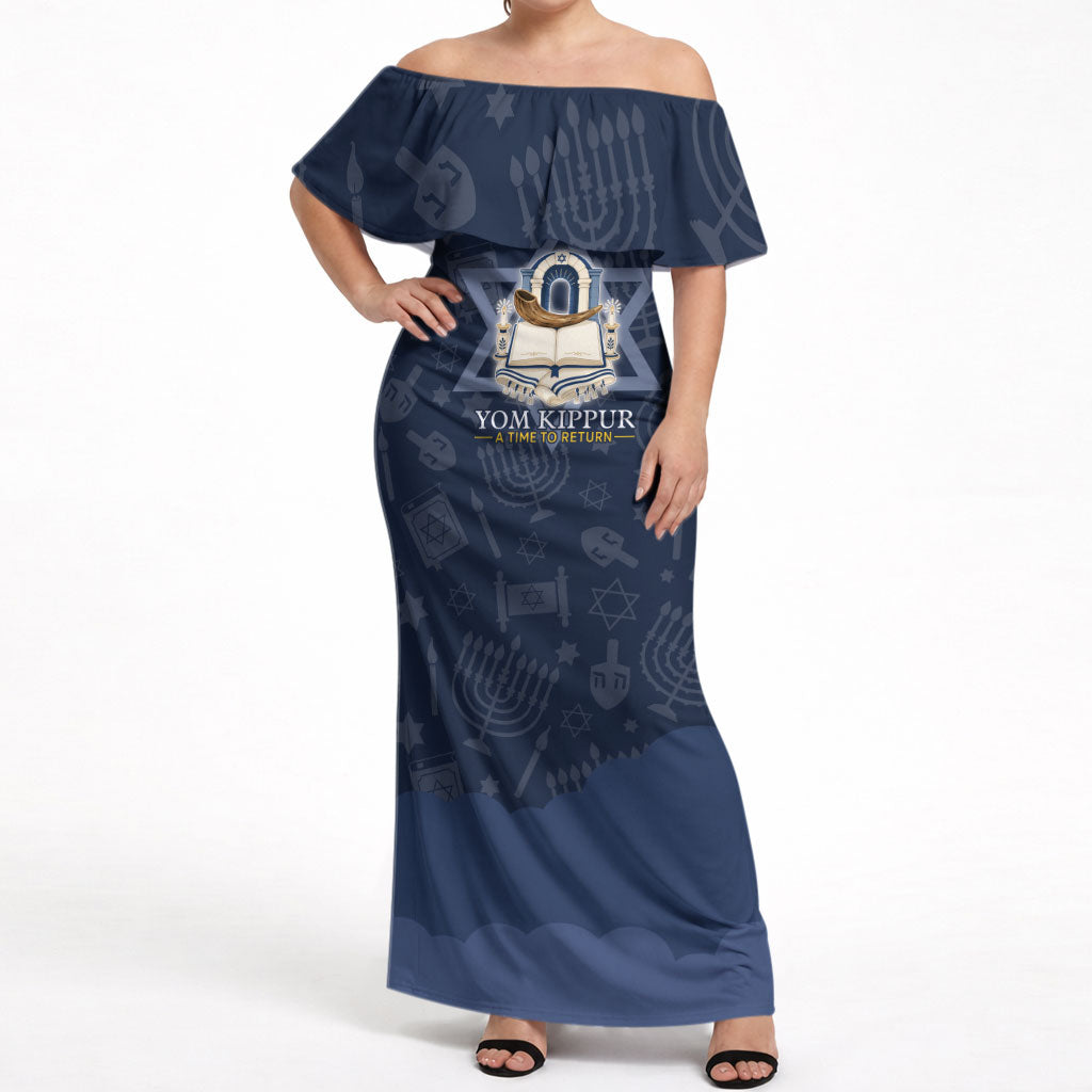 Yom Kippur Gates Of Return Off Shoulder Maxi Dress Jewish High Holy Day Shofar Tallit Star Of David