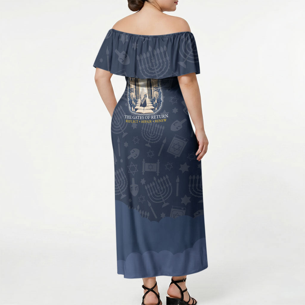 Yom Kippur Gates Of Return Off Shoulder Maxi Dress Jewish High Holy Day Shofar Tallit Star Of David