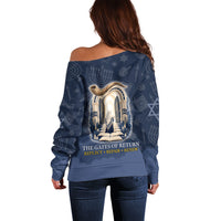 Yom Kippur Gates Of Return Off Shoulder Sweater Jewish High Holy Day Shofar Tallit Star Of David