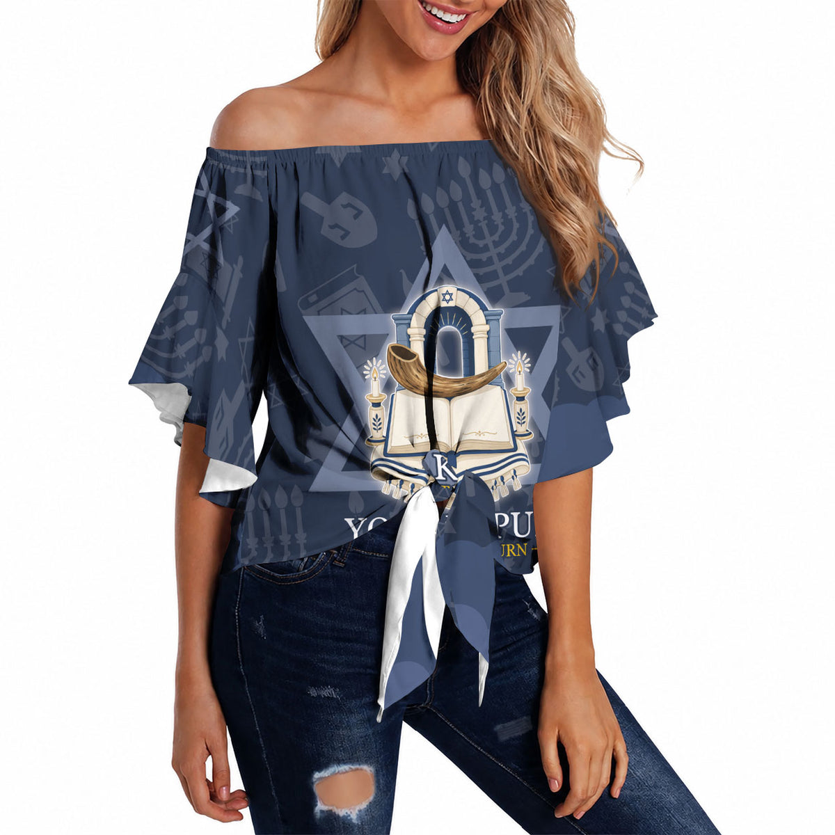 Yom Kippur Gates Of Return Off Shoulder Wrap Waist Top Jewish High Holy Day Shofar Tallit Star Of David