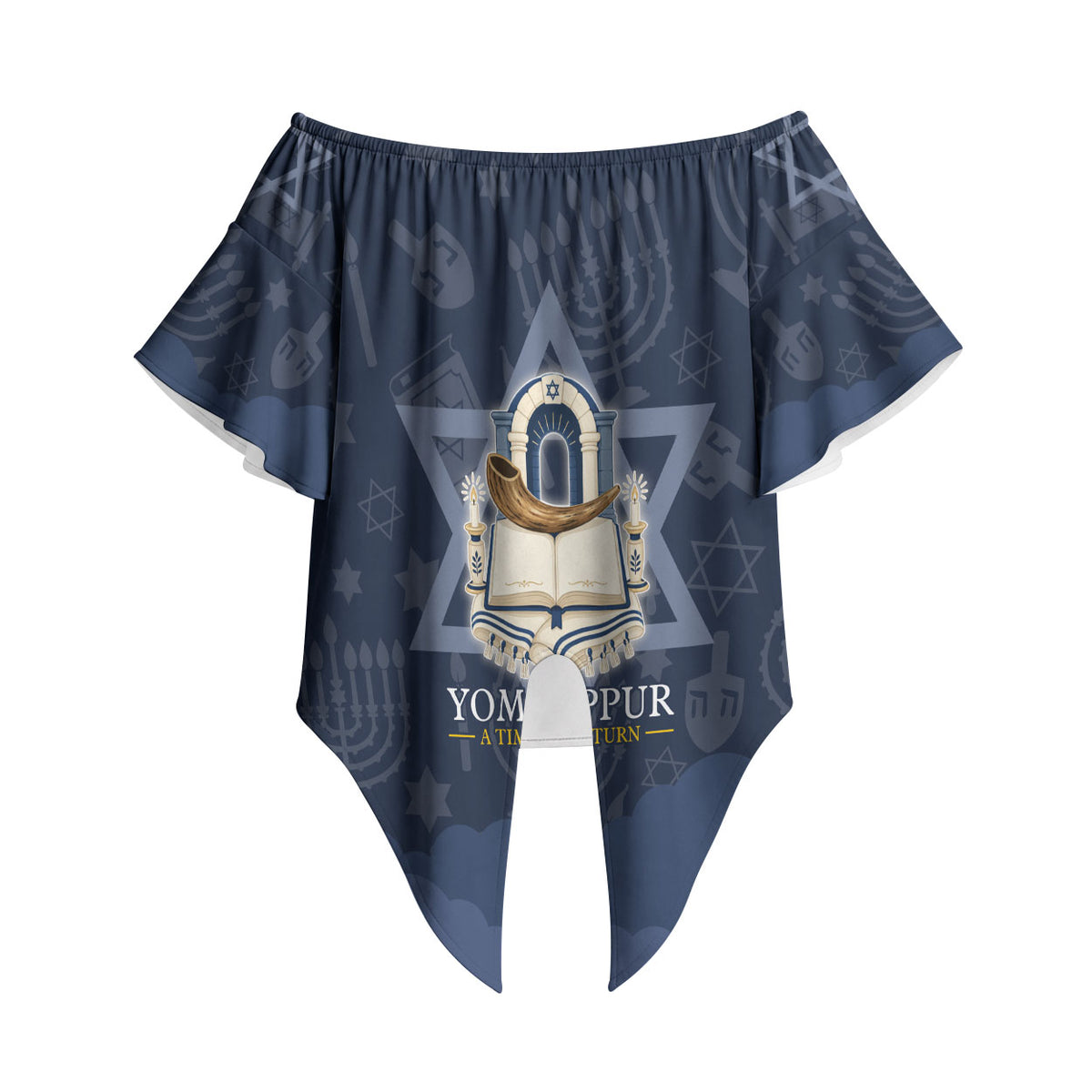 Yom Kippur Gates Of Return Off Shoulder Wrap Waist Top Jewish High Holy Day Shofar Tallit Star Of David