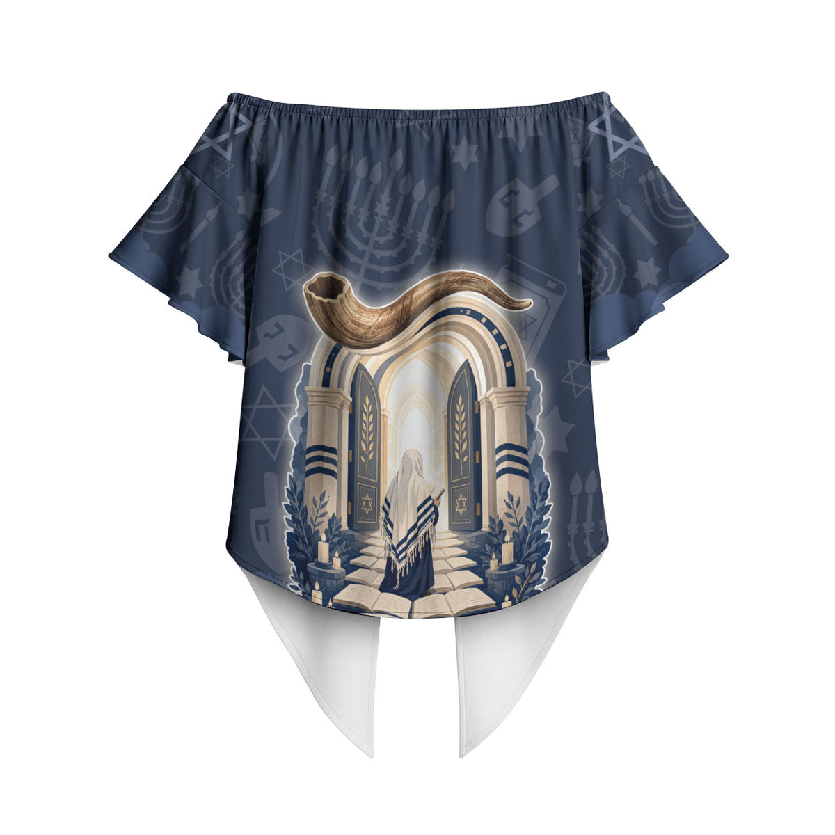 Yom Kippur Gates Of Return Off Shoulder Wrap Waist Top Jewish High Holy Day Shofar Tallit Star Of David