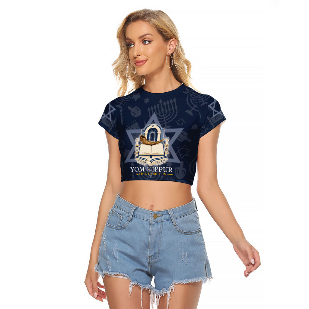 Yom Kippur Gates Of Return Raglan Cropped T Shirt Jewish High Holy Day Shofar Tallit Star Of David