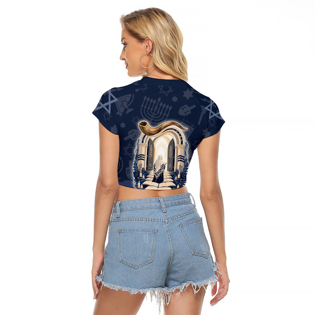 Yom Kippur Gates Of Return Raglan Cropped T Shirt Jewish High Holy Day Shofar Tallit Star Of David