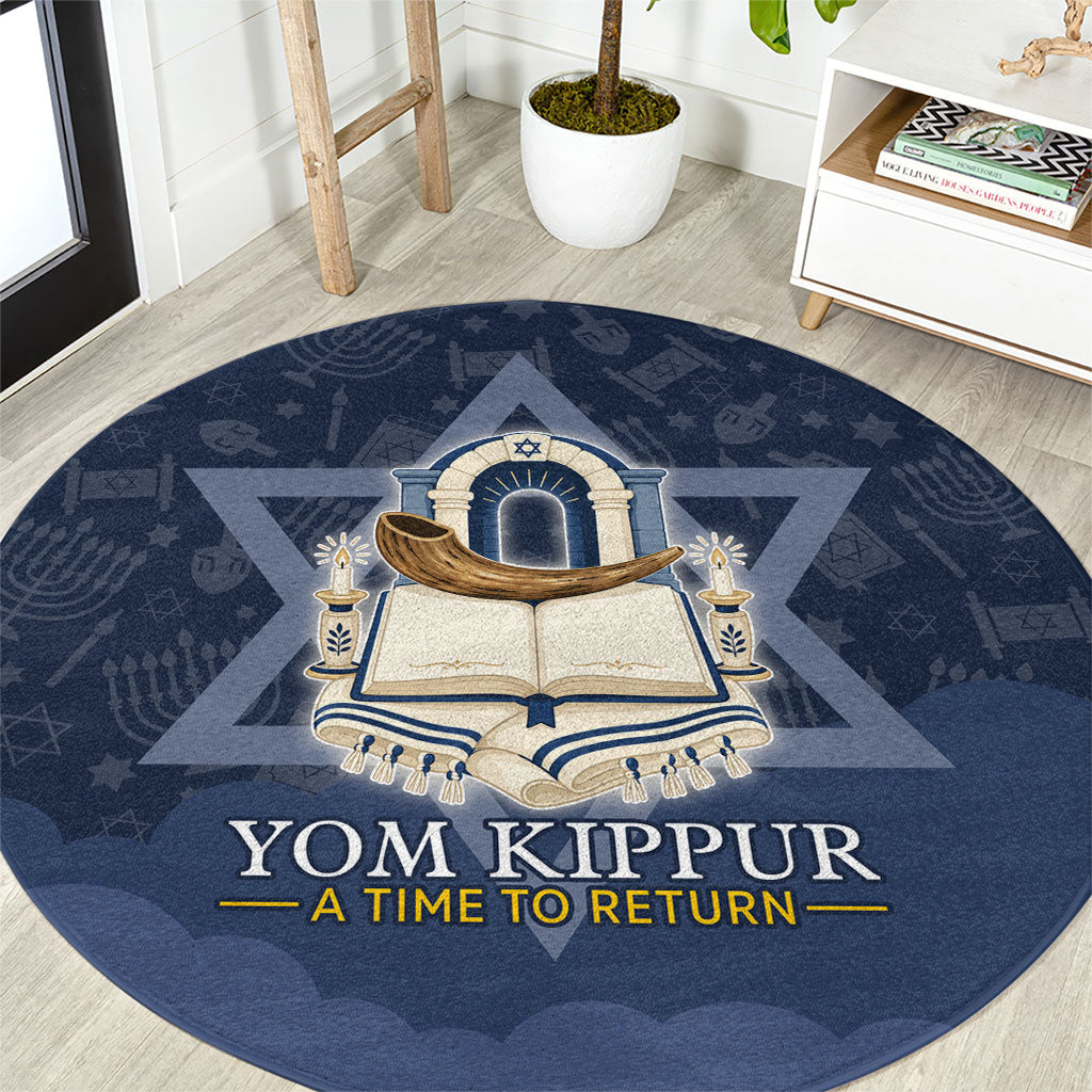 Yom Kippur Gates Of Return Round Carpet Jewish High Holy Day Shofar Tallit Star Of David