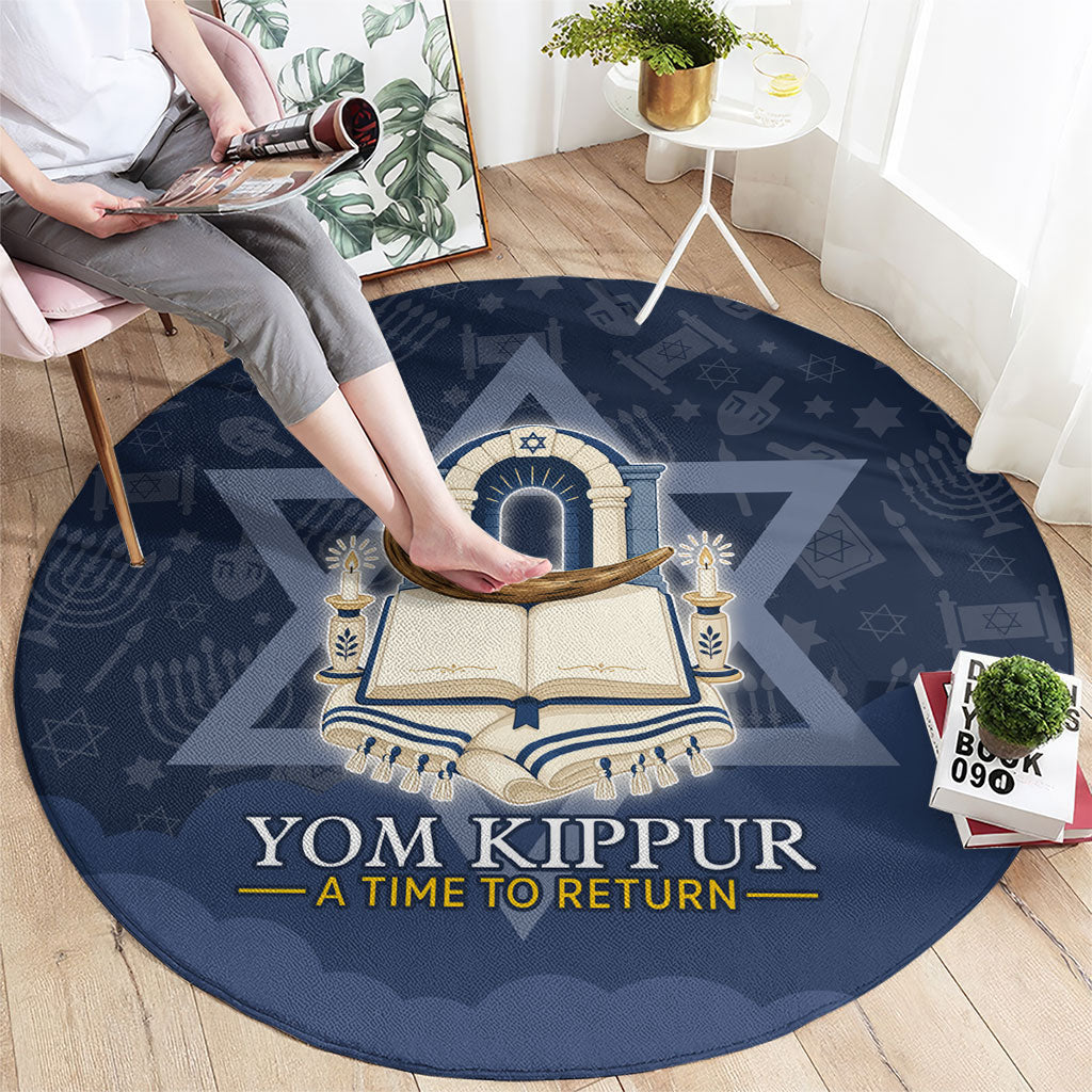 Yom Kippur Gates Of Return Round Carpet Jewish High Holy Day Shofar Tallit Star Of David