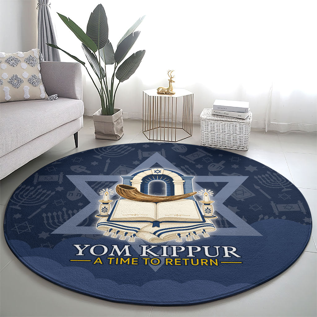 Yom Kippur Gates Of Return Round Carpet Jewish High Holy Day Shofar Tallit Star Of David
