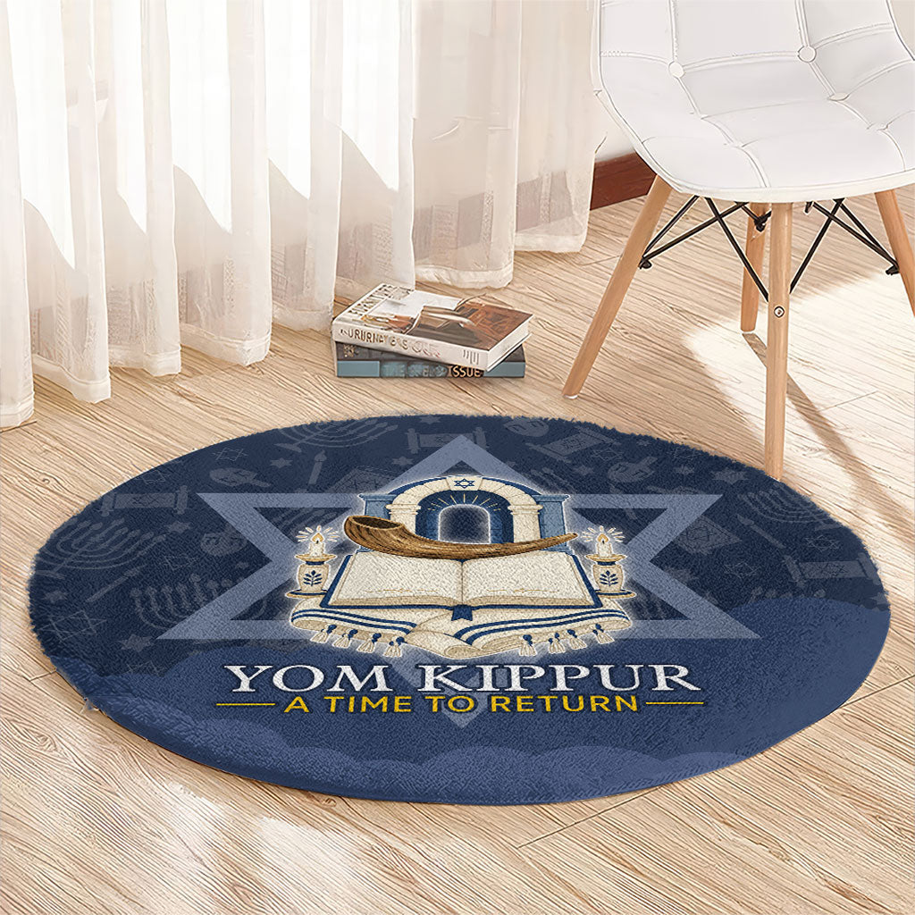 Yom Kippur Gates Of Return Round Carpet Jewish High Holy Day Shofar Tallit Star Of David