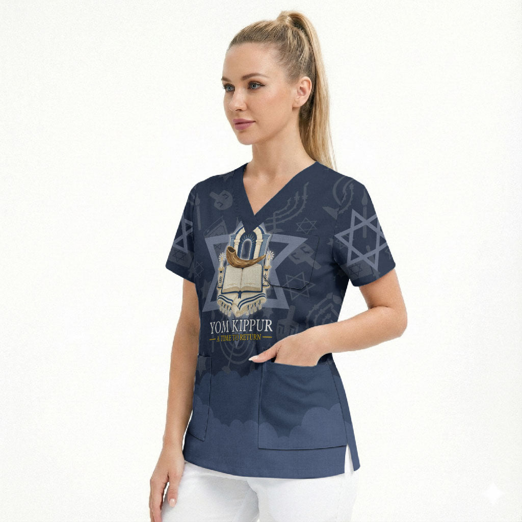 Yom Kippur Gates Of Return Scrub Top Jewish High Holy Day Shofar Tallit Star Of David
