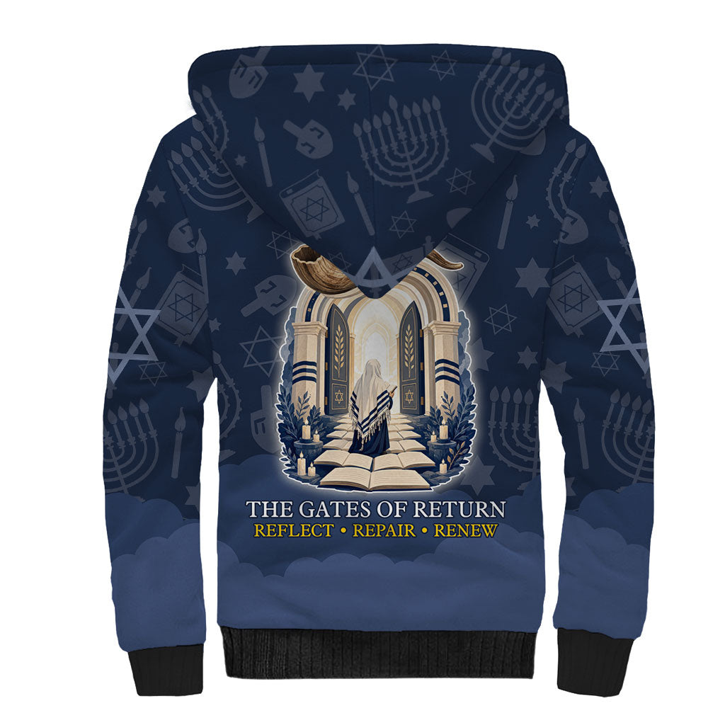 Yom Kippur Gates Of Return Sherpa Hoodie Jewish High Holy Day Shofar Tallit Star Of David