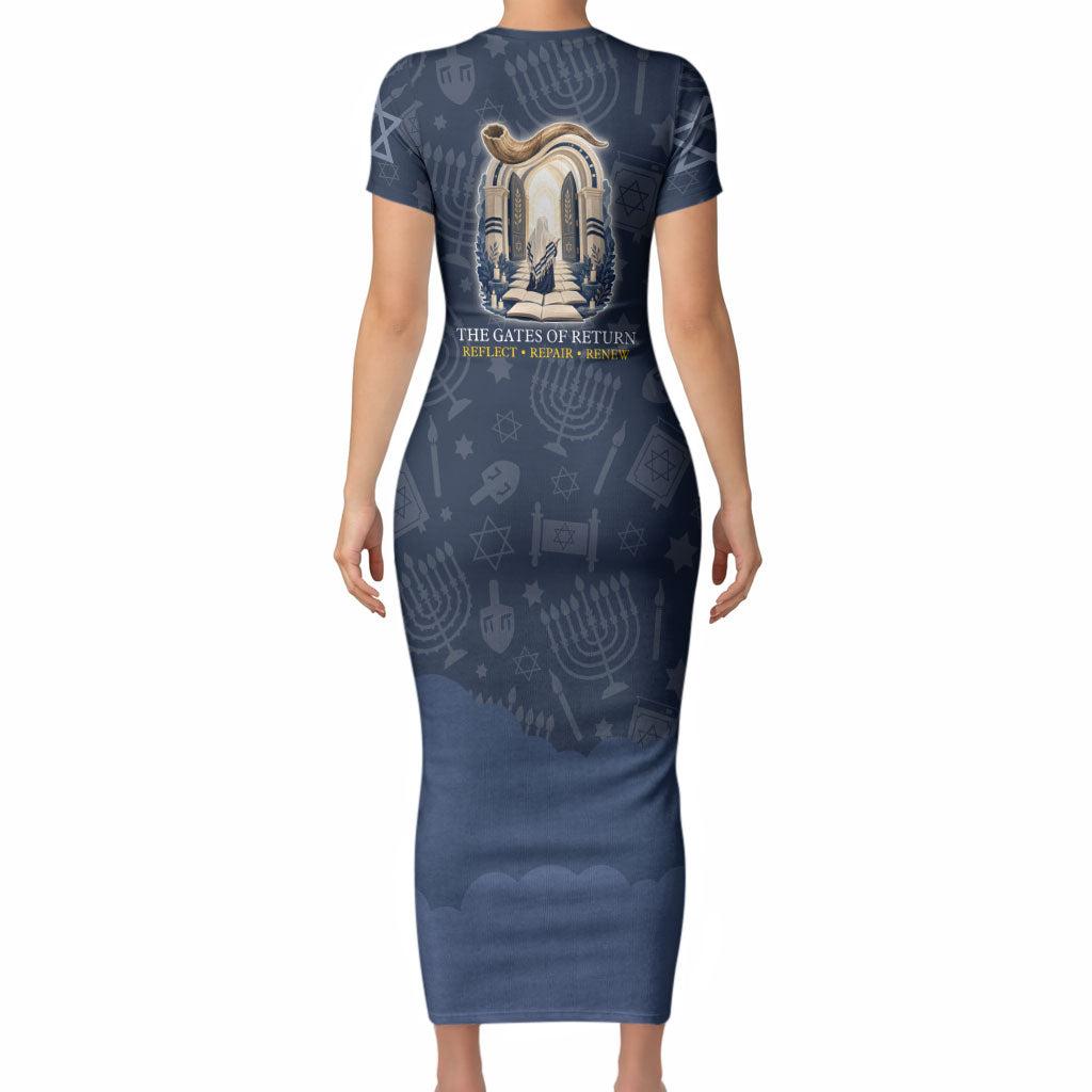 Yom Kippur Gates Of Return Short Sleeve Bodycon Dress Jewish High Holy Day Shofar Tallit Star Of David