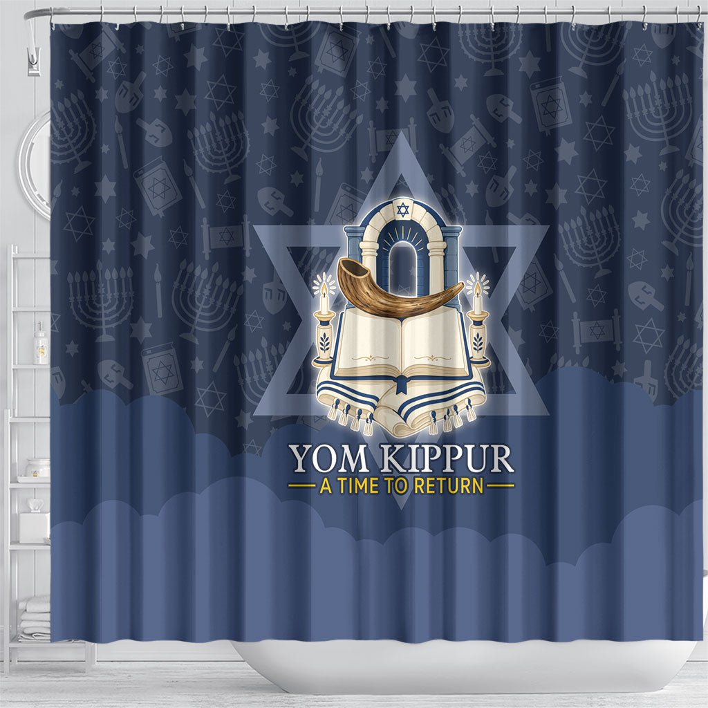 Yom Kippur Gates Of Return Shower Curtain Jewish High Holy Day Shofar Tallit Star Of David