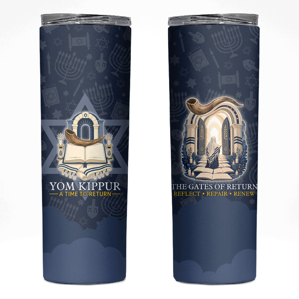 Yom Kippur Gates Of Return Skinny Tumbler Jewish High Holy Day Shofar Tallit Star Of David