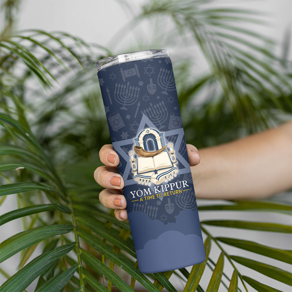 Yom Kippur Gates Of Return Skinny Tumbler Jewish High Holy Day Shofar Tallit Star Of David