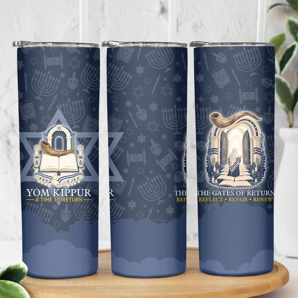 Yom Kippur Gates Of Return Skinny Tumbler Jewish High Holy Day Shofar Tallit Star Of David