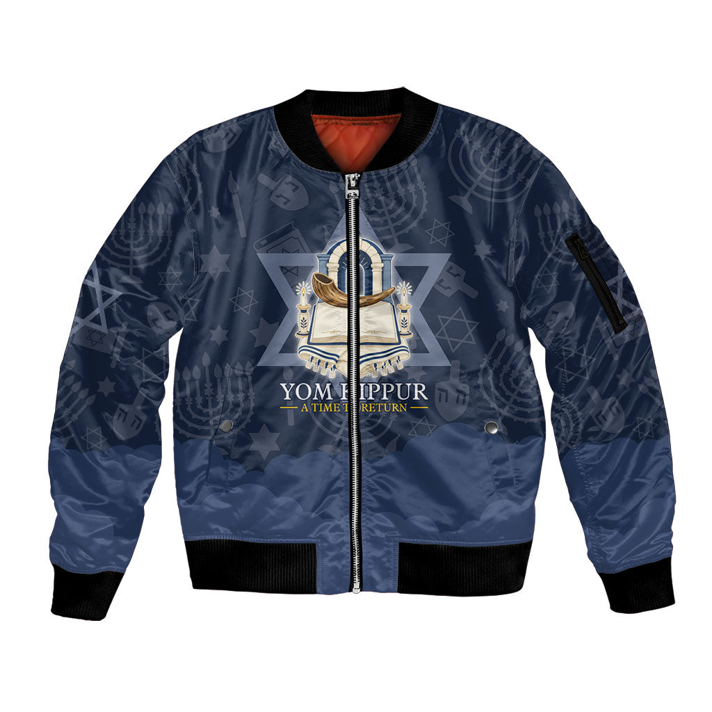 Yom Kippur Gates Of Return Sleeve Zip Bomber Jacket Jewish High Holy Day Shofar Tallit Star Of David