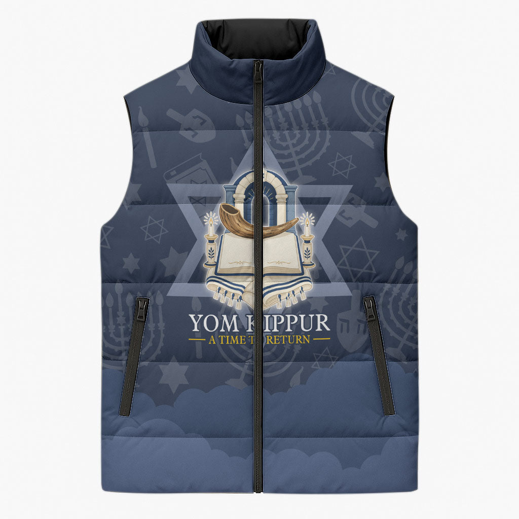 Yom Kippur Gates Of Return Sleeveless Puffer Jacket Jewish High Holy Day Shofar Tallit Star Of David