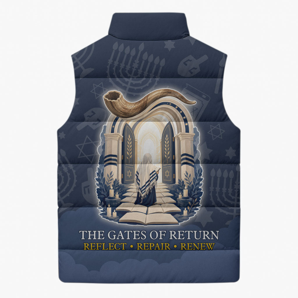 Yom Kippur Gates Of Return Sleeveless Puffer Jacket Jewish High Holy Day Shofar Tallit Star Of David