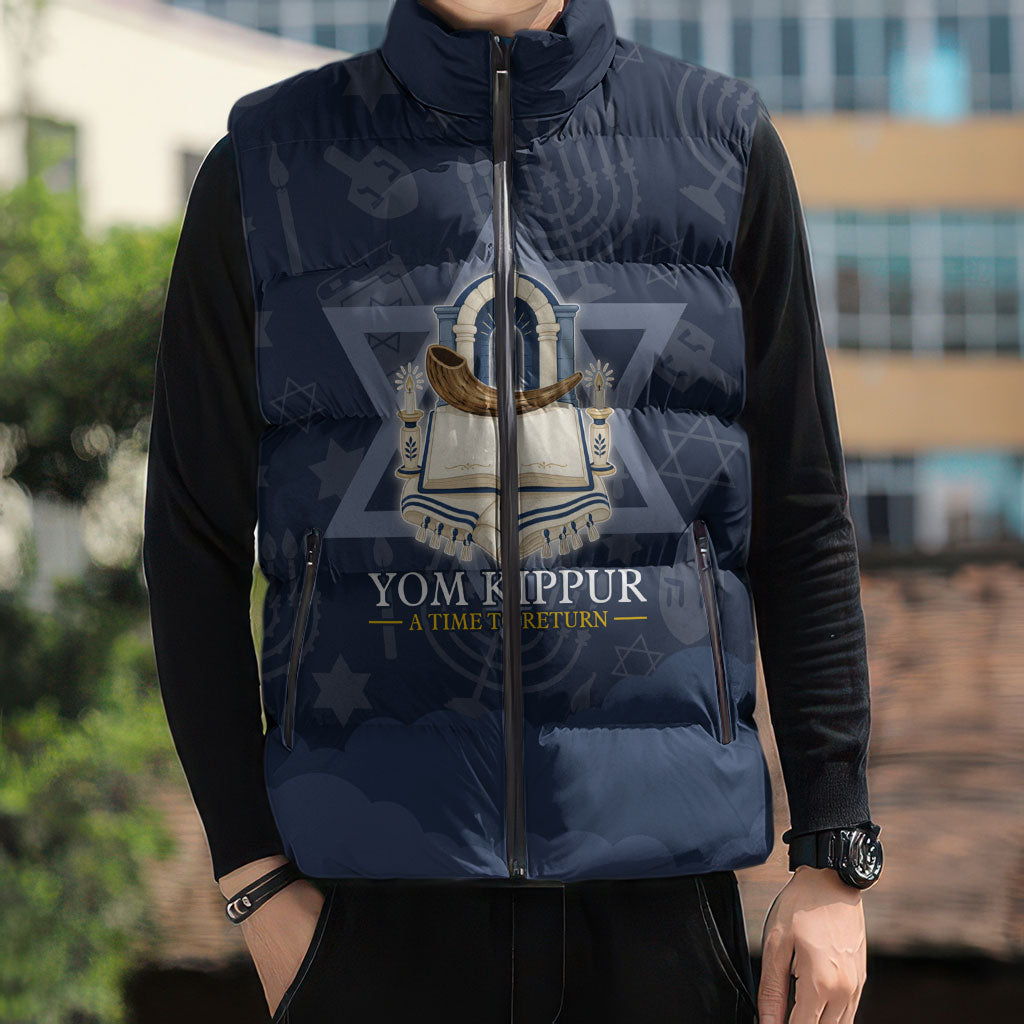 Yom Kippur Gates Of Return Sleeveless Puffer Jacket Jewish High Holy Day Shofar Tallit Star Of David