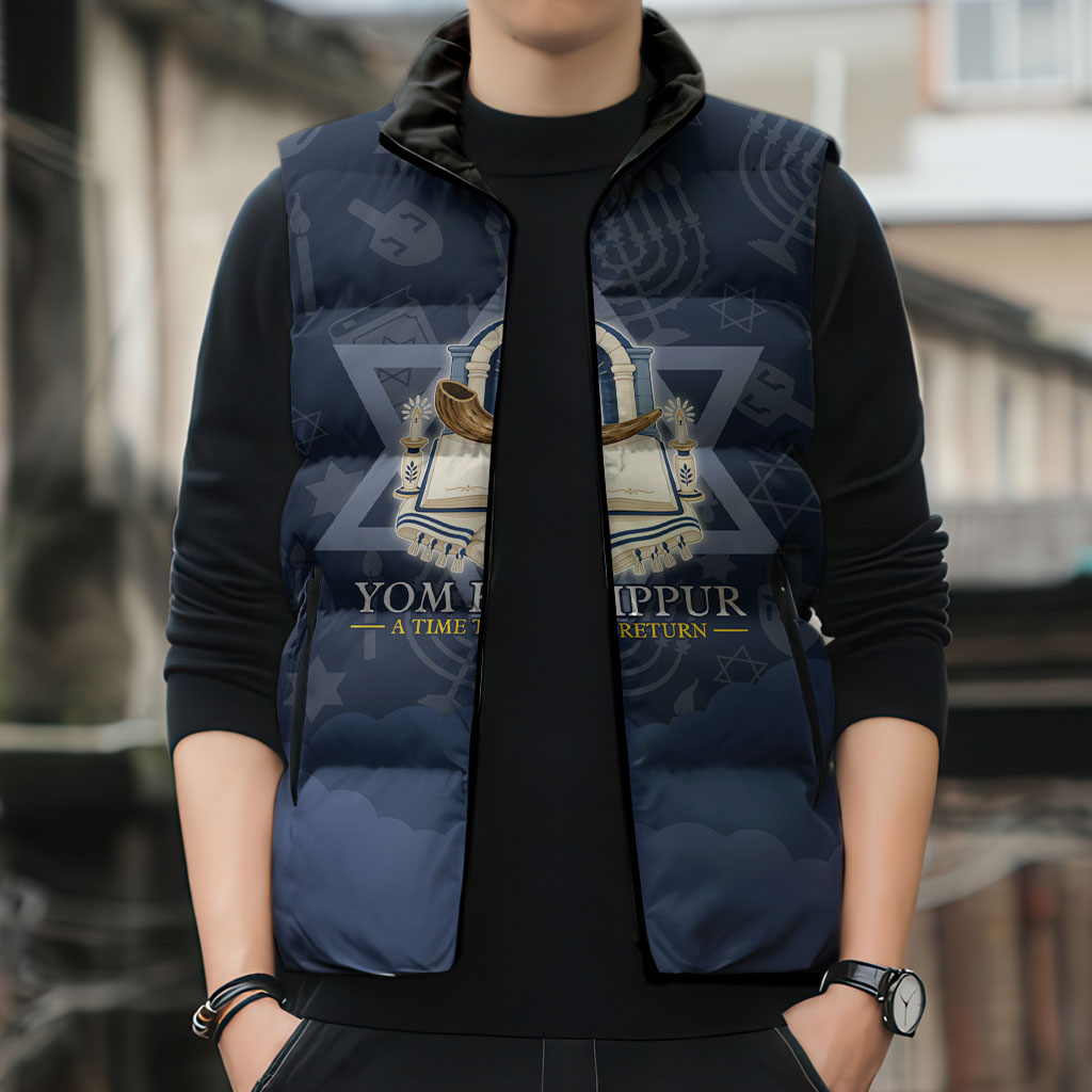 Yom Kippur Gates Of Return Sleeveless Puffer Jacket Jewish High Holy Day Shofar Tallit Star Of David