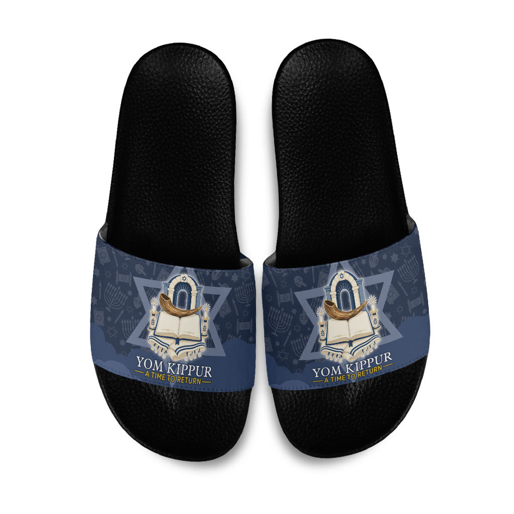 Yom Kippur Gates Of Return Slide Sandals Jewish High Holy Day Shofar Tallit Star Of David