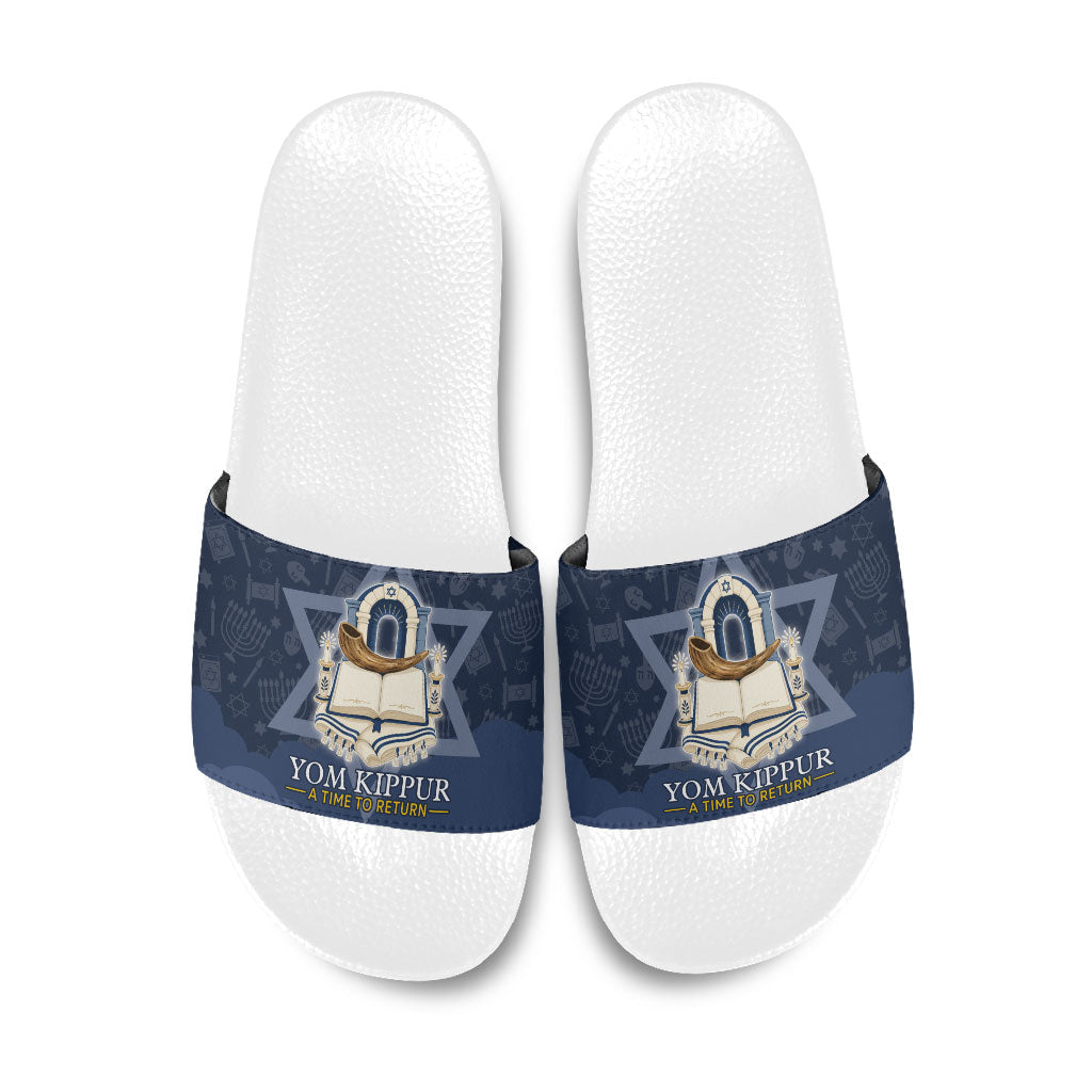 Yom Kippur Gates Of Return Slide Sandals Jewish High Holy Day Shofar Tallit Star Of David