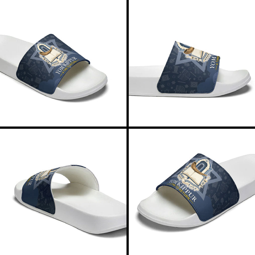 Yom Kippur Gates Of Return Slide Sandals Jewish High Holy Day Shofar Tallit Star Of David