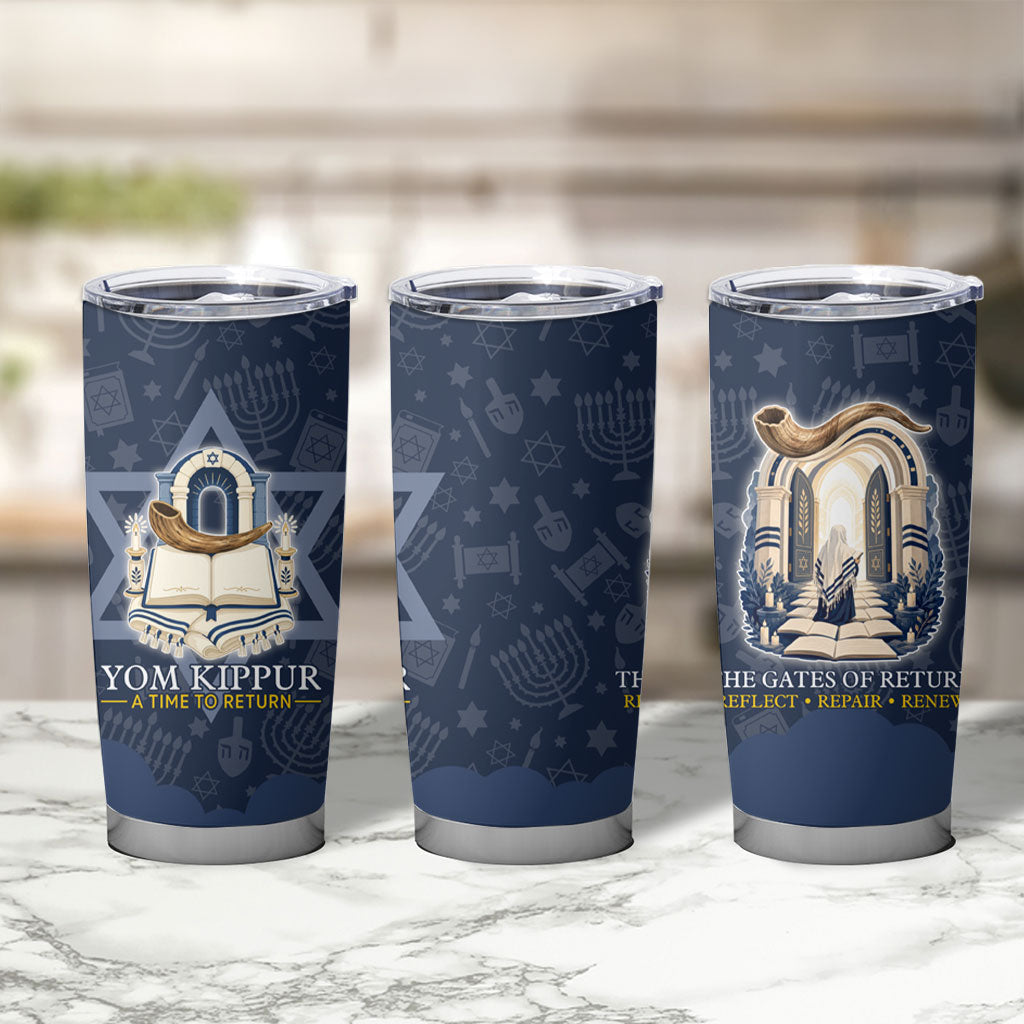 Yom Kippur Gates Of Return Tumbler Cup Jewish High Holy Day Shofar Tallit Star Of David