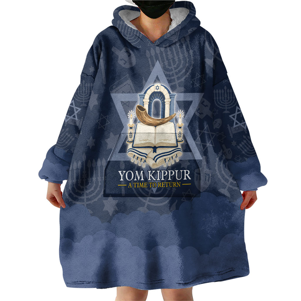 Yom Kippur Gates Of Return Wearable Blanket Hoodie Jewish High Holy Day Shofar Tallit Star Of David