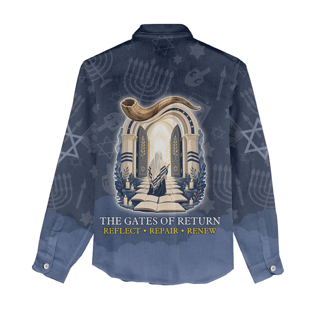 Yom Kippur Gates Of Return Women Casual Shirt Jewish High Holy Day Shofar Tallit Star Of David