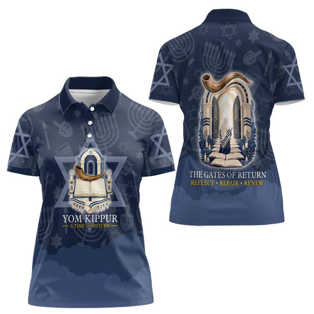 Yom Kippur Gates Of Return Women Polo Shirt Jewish High Holy Day Shofar Tallit Star Of David