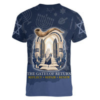 Yom Kippur Gates Of Return Women V-Neck T-Shirt Jewish High Holy Day Shofar Tallit Star Of David