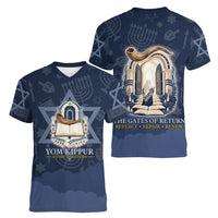 Yom Kippur Gates Of Return Women V-Neck T-Shirt Jewish High Holy Day Shofar Tallit Star Of David