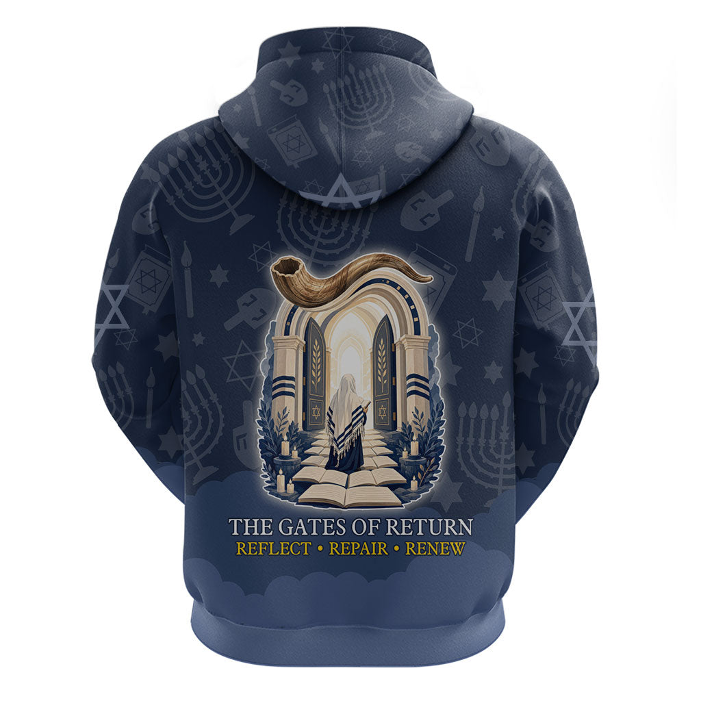 Yom Kippur Gates Of Return Zip Hoodie Jewish High Holy Day Shofar Tallit Star Of David