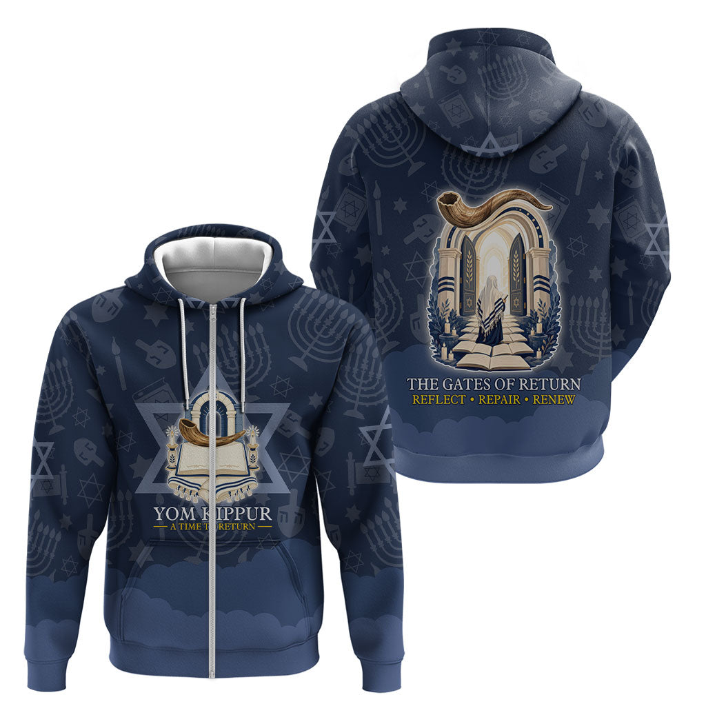 Yom Kippur Gates Of Return Zip Hoodie Jewish High Holy Day Shofar Tallit Star Of David