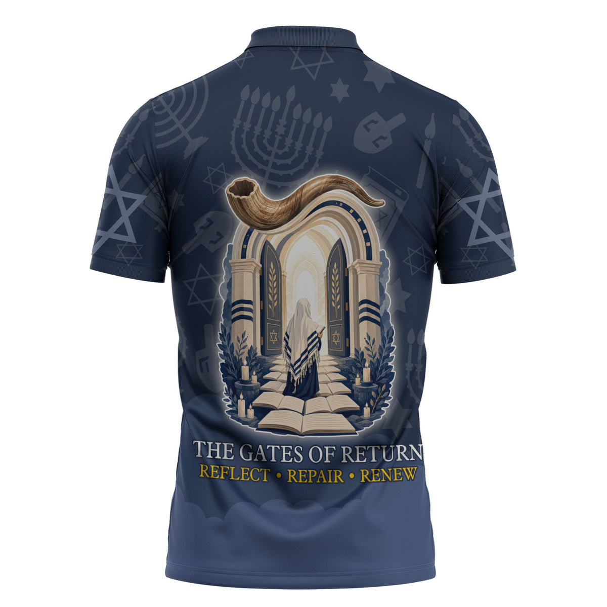 Yom Kippur Gates Of Return Zipper Polo Shirt Jewish High Holy Day Shofar Tallit Star Of David