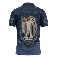 Yom Kippur Gates Of Return Zipper Polo Shirt Jewish High Holy Day Shofar Tallit Star Of David