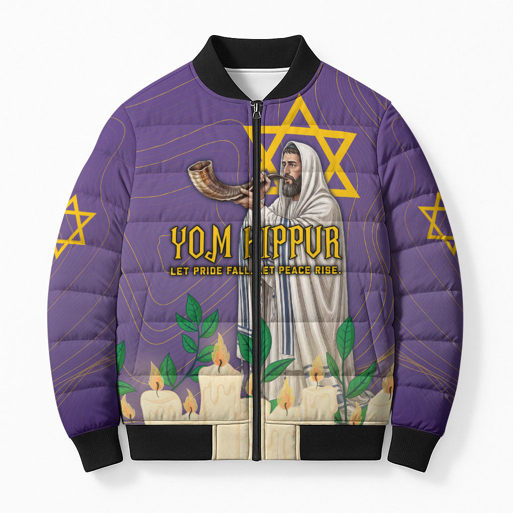 Yom Kippur Bomber Puffer Jacket Shofar Blowing Jewish High Holy Day Tallit Star Of David