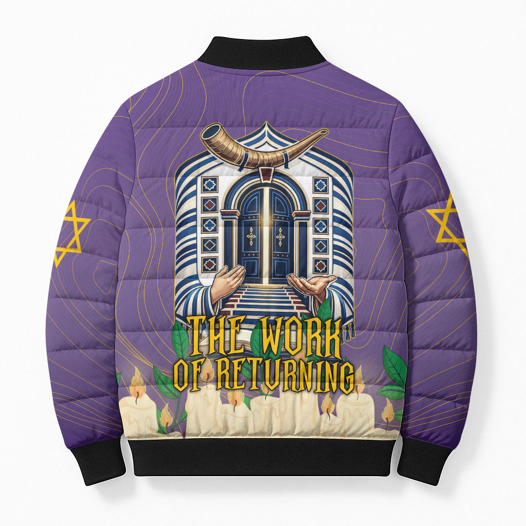 Yom Kippur Bomber Puffer Jacket Shofar Blowing Jewish High Holy Day Tallit Star Of David