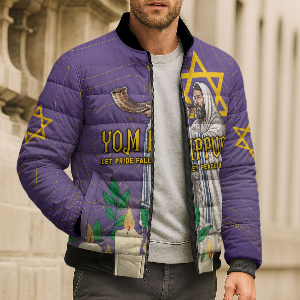Yom Kippur Bomber Puffer Jacket Shofar Blowing Jewish High Holy Day Tallit Star Of David