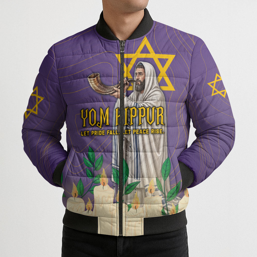Yom Kippur Bomber Puffer Jacket Shofar Blowing Jewish High Holy Day Tallit Star Of David