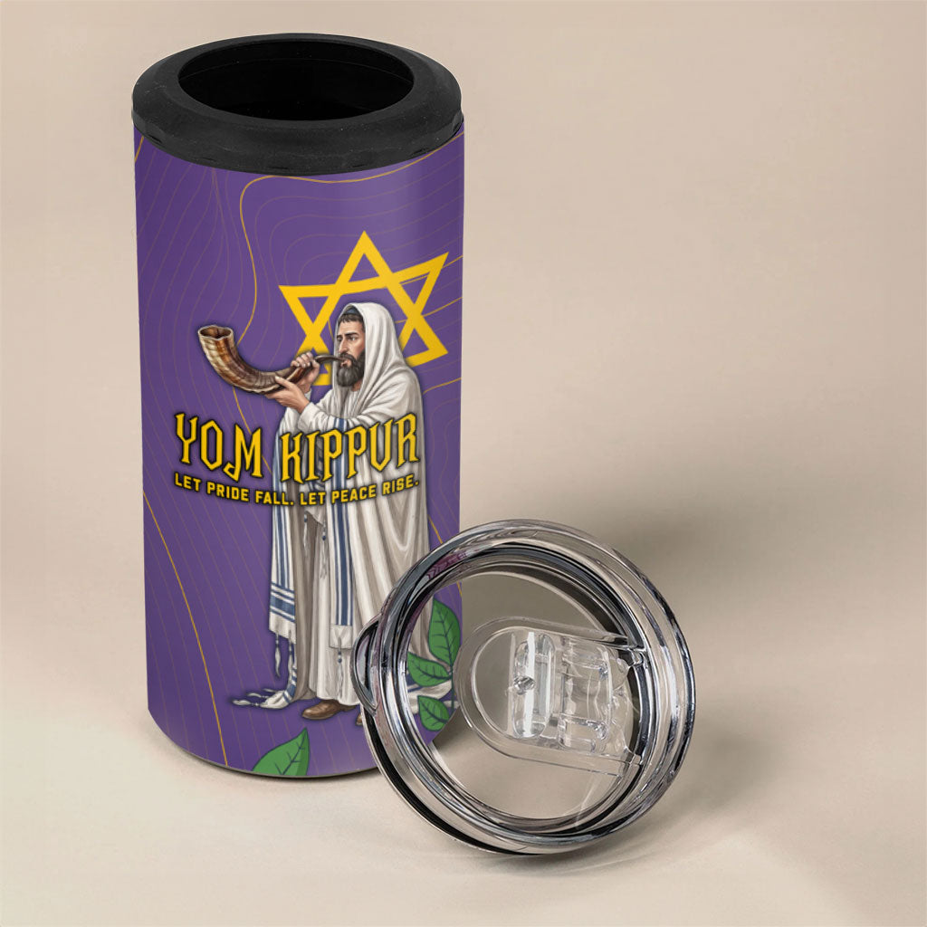 Yom Kippur 4 in 1 Can Cooler Tumbler Shofar Blowing Jewish High Holy Day Tallit Star Of David