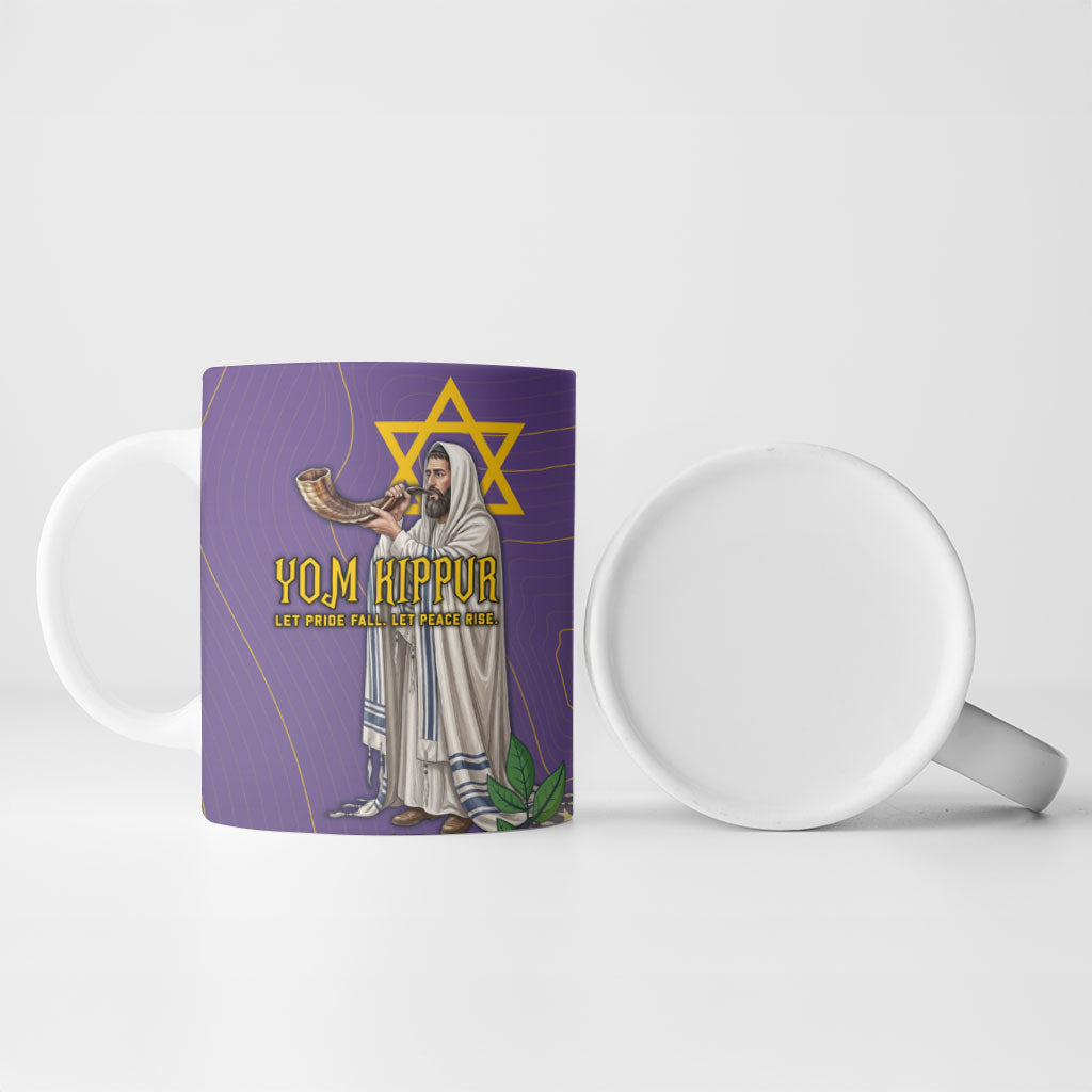 Yom Kippur Ceramic Mug Shofar Blowing Jewish High Holy Day Tallit Star Of David