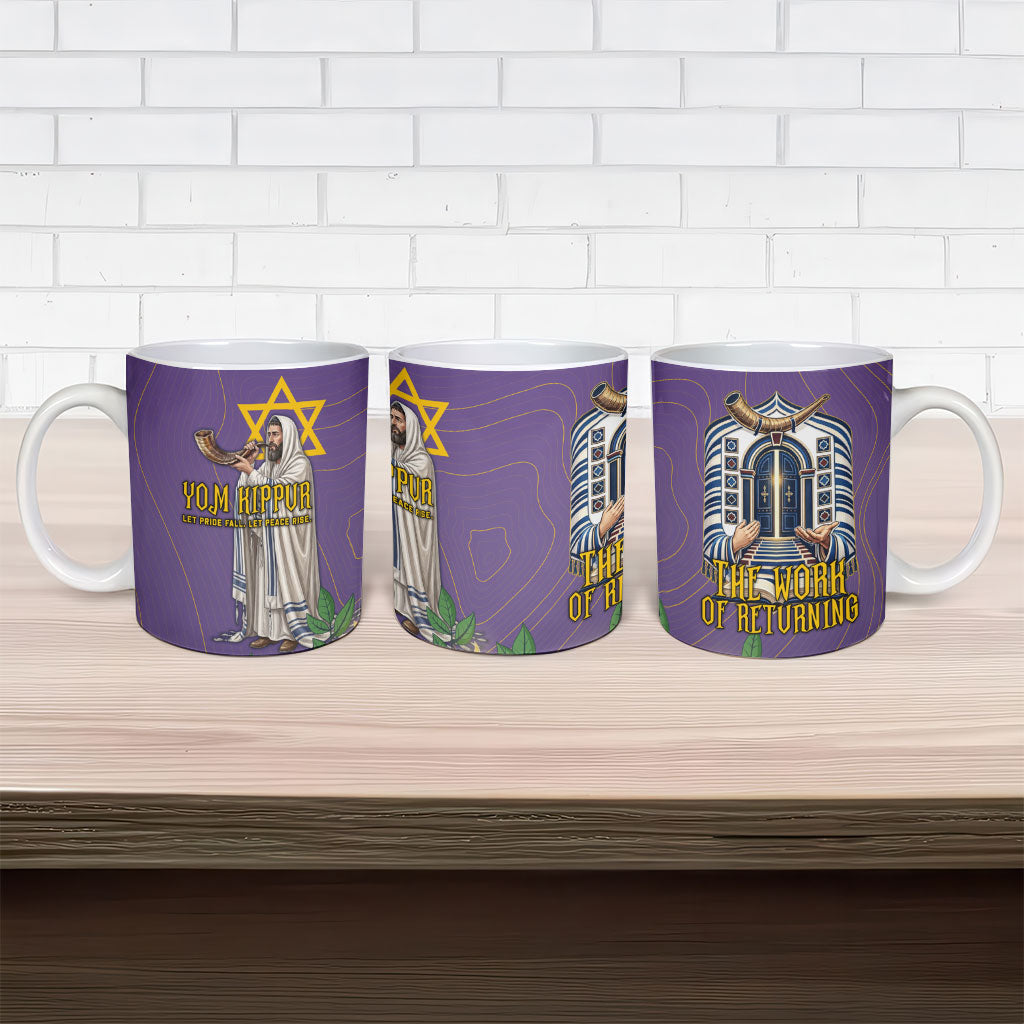 Yom Kippur Ceramic Mug Shofar Blowing Jewish High Holy Day Tallit Star Of David