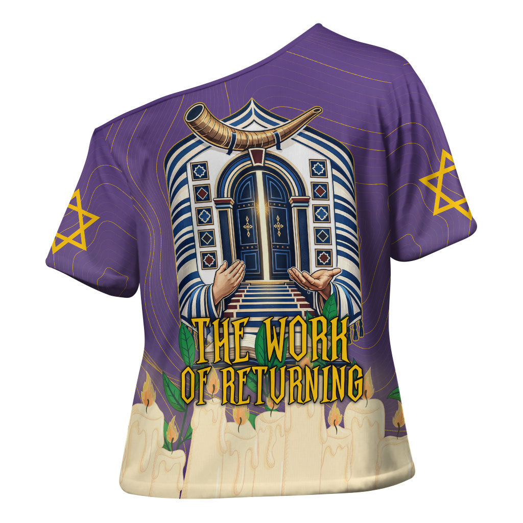 Yom Kippur Cross Shoulder Shirt Shofar Blowing Jewish High Holy Day Tallit Star Of David